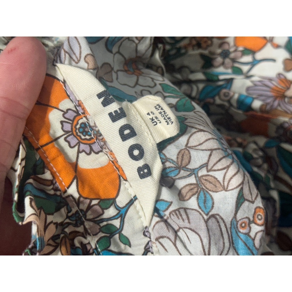 Boden Erica Cotton Frill Top Floral Ruffle Neck Blouse Orange Teal US 0 UK 4 - Picture 6 of 6